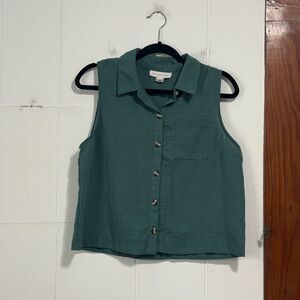 Monteau Sage Green Sleeveless Button Down Shirt XL